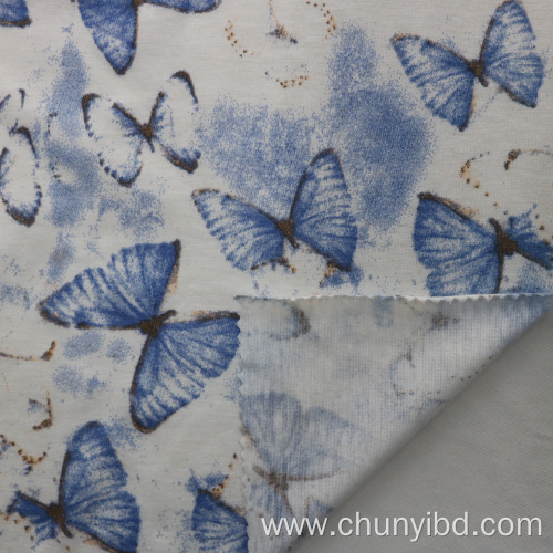 Good Design Butterfly Pattern T/C 65/35 Weft Knitted Printed Single Jersey Fabric For T-Shirt/Blouses/Dress